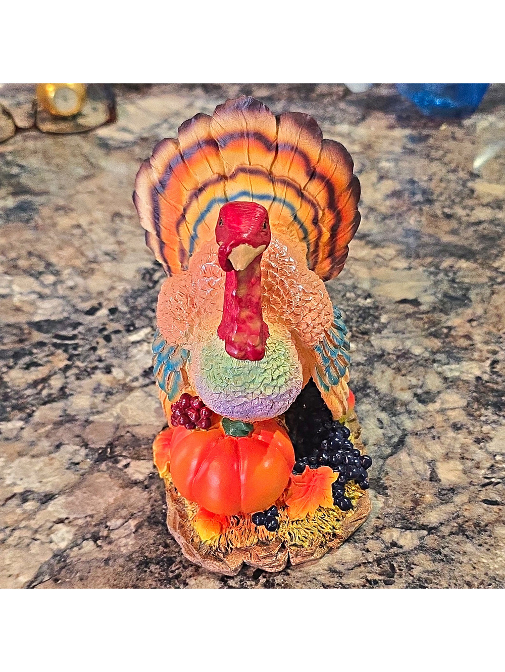 Turkey Thanksgiving Figurine Resin Hand Painted Textured Multicolor Indoor 6"